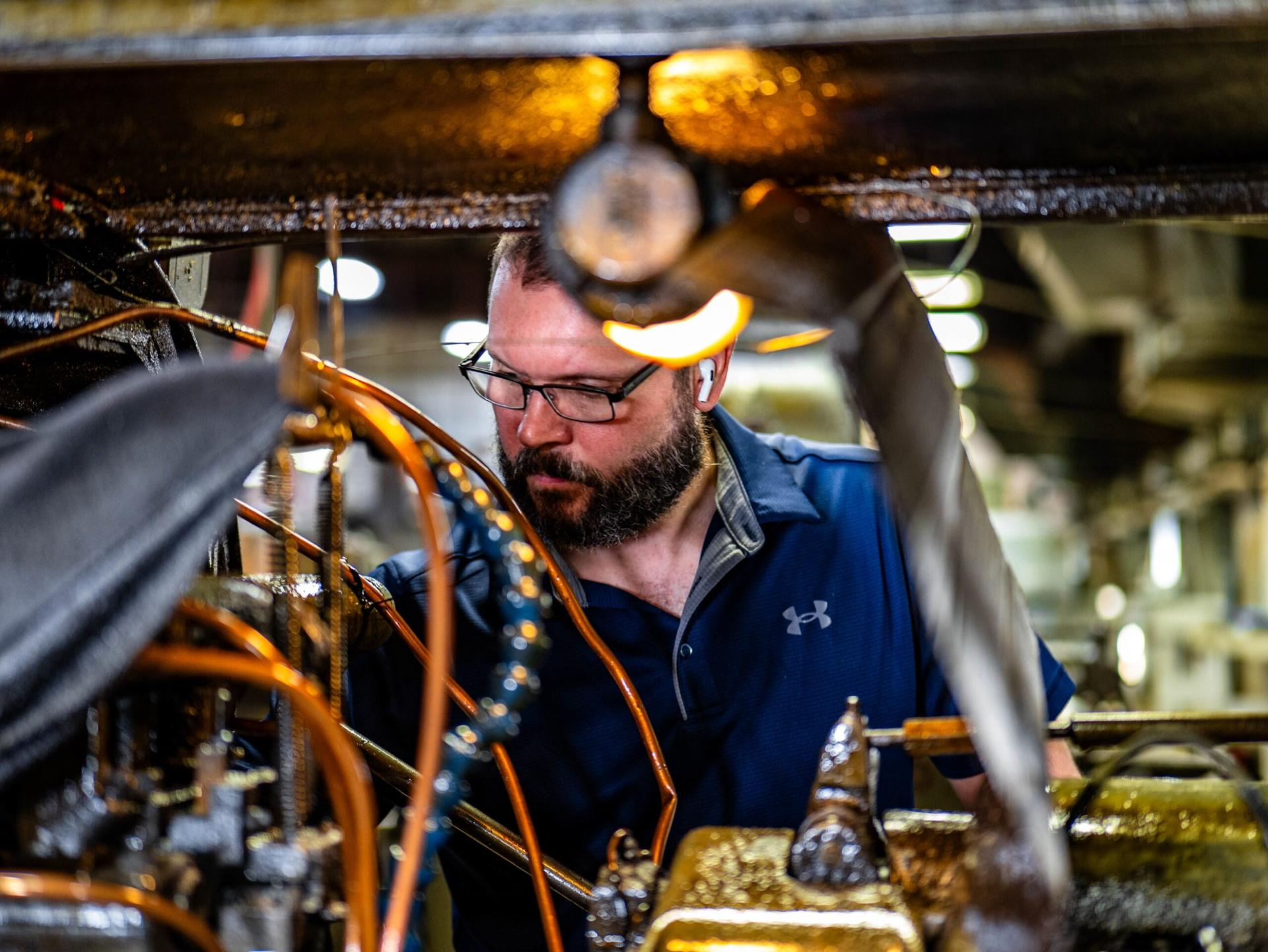 Employee working in the machine shop